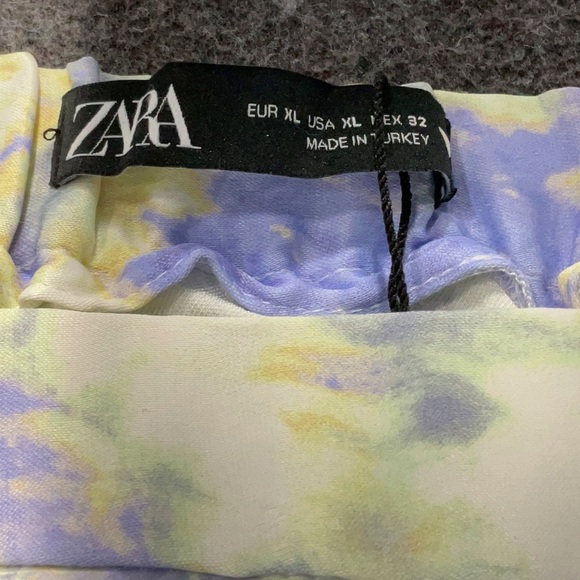 Zara Tie Dye Print Satin Mini Skirt purple Watercolor Marble print New - Picture 5 of 5